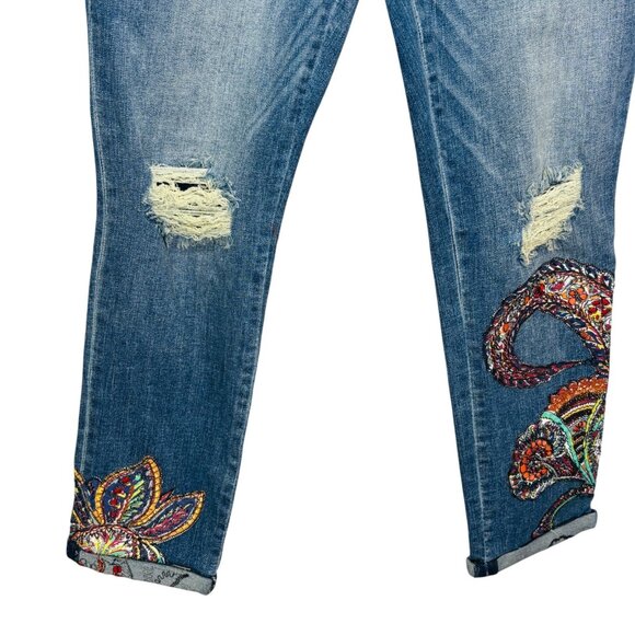 Chicos Womens Girlfriend Ankle Jeans Beaded Embroidered Distressed Size 0.5 | 6R - Picture 5 of 14